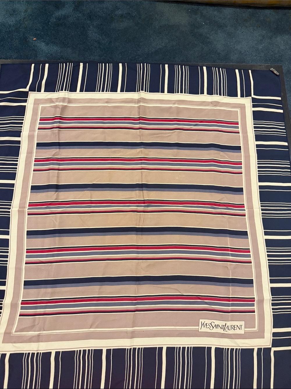 Yves Saint Laurent Navy Beige Red Striped Designer Throw